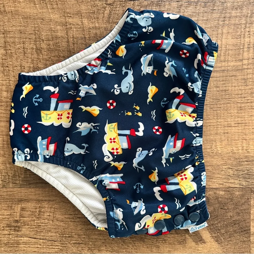Navy Blue Kids Swim Diaper i play size 4/4T snap button sides